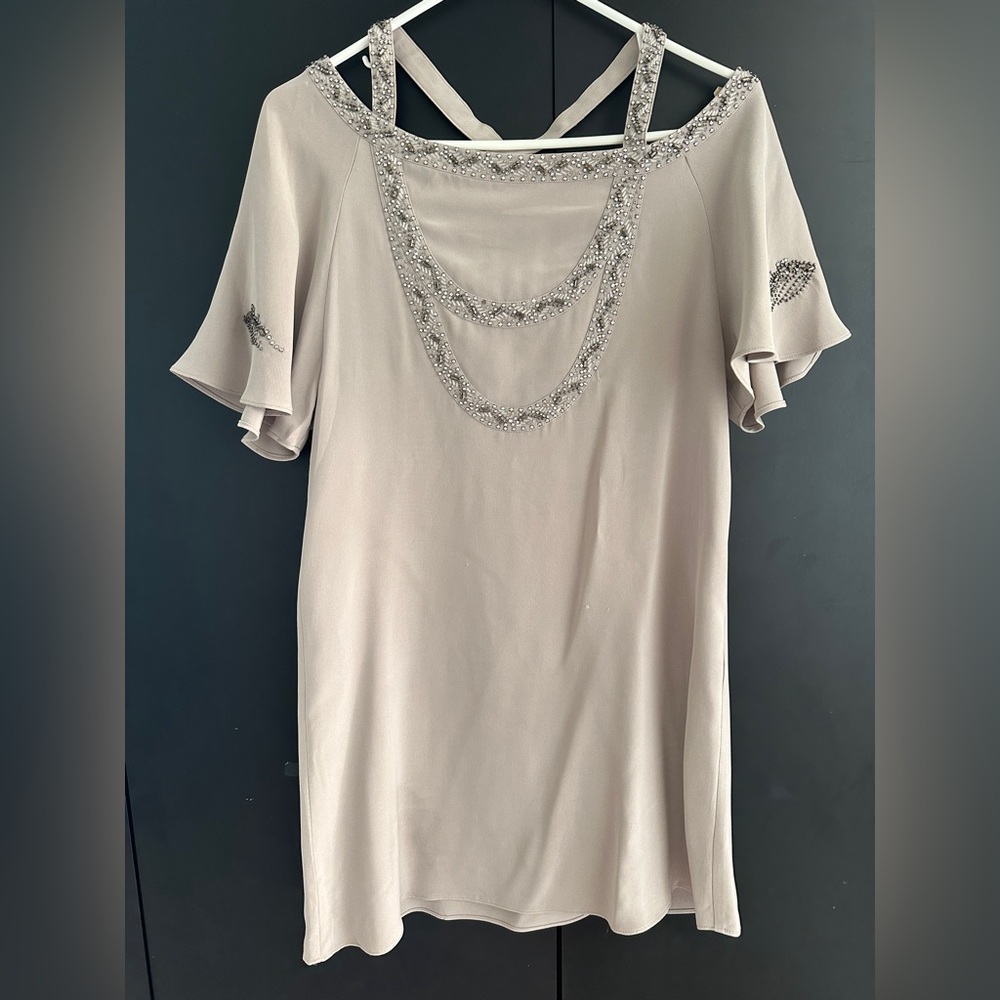 Madison Marcus Dusty Grey Dress with Embellished Neckline - Size S